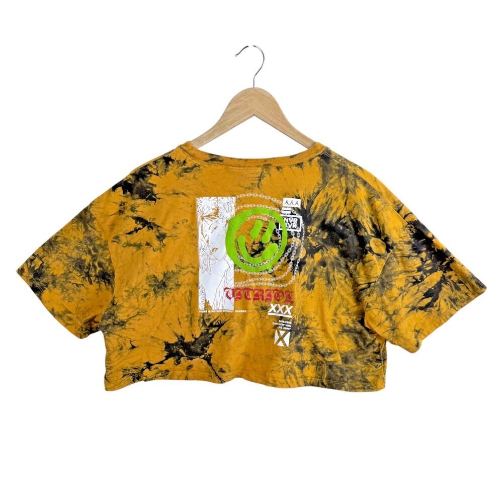 vitriol crop graphic tie-dye y2k 90s urban orange, black women's t-shirt M - Picture 4 of 7